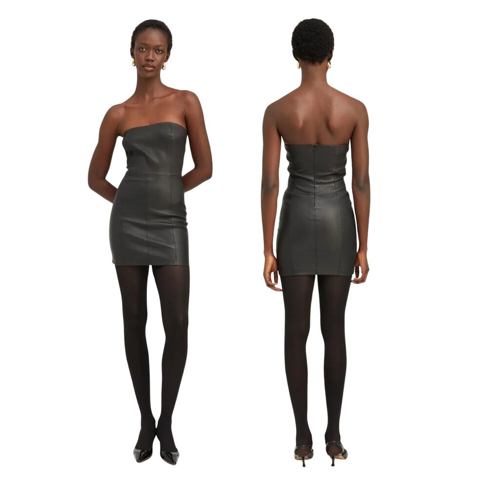 SPRWMN Mini Dress Leather Strapless Minimalist Party Cocktail Evening Fall L